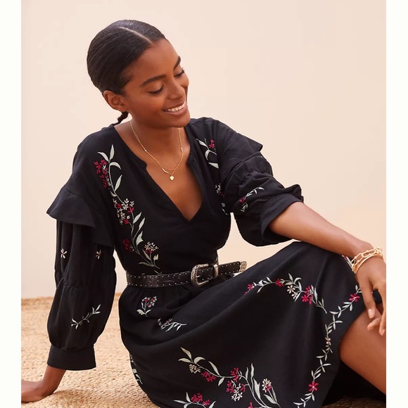 Anthropologie | Dresses | Anthropologie Embroidered Midi Dress | Poshmark
